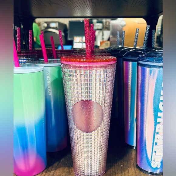 Starbucks Tim Singleton Pride Pink Iridescent Studded Grid Cup Tumbler 24oz 2023 - Picture 8 of 11